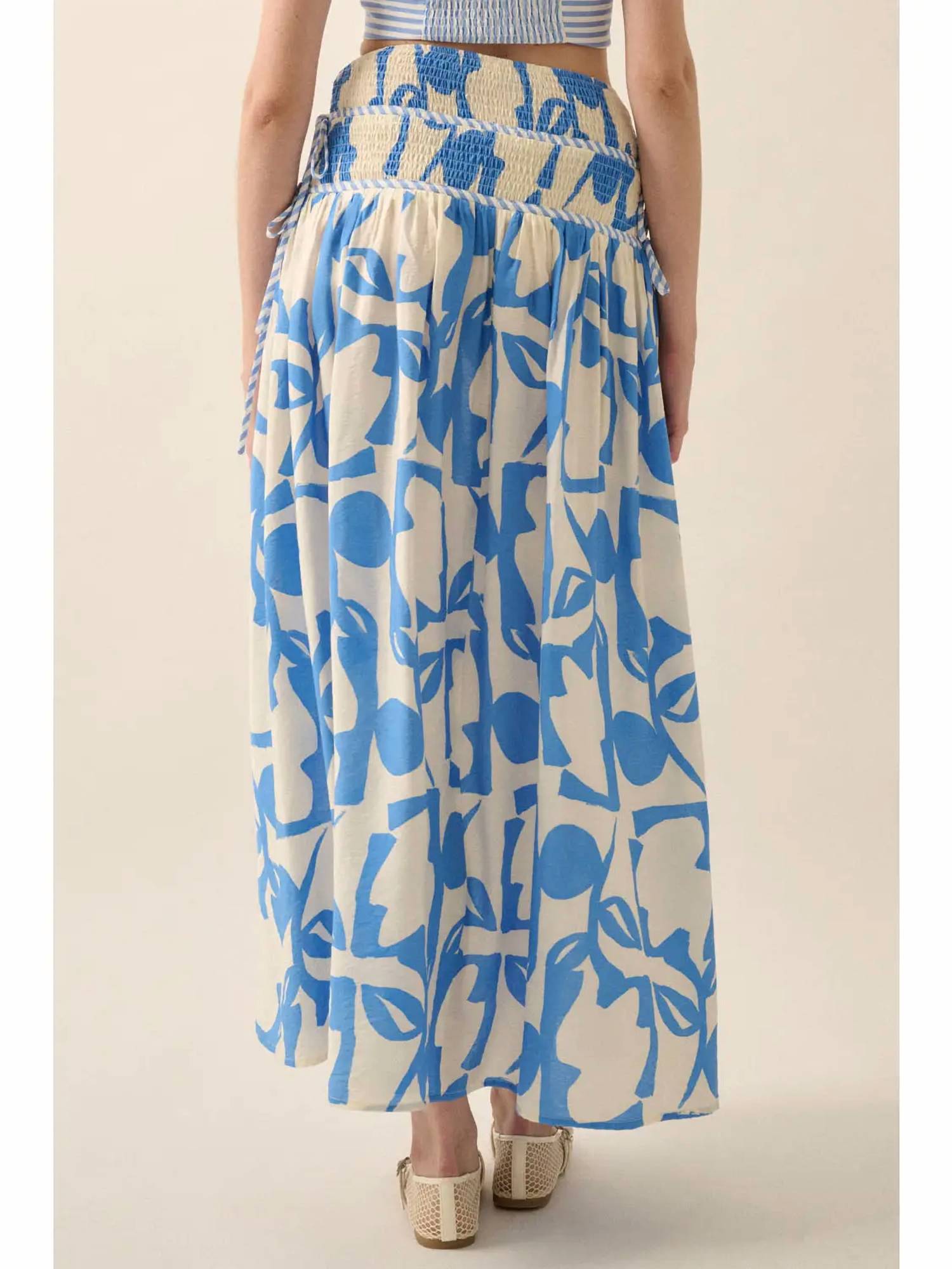 Promesa - Abstract Floral-print Tiered-waist Maxi Skirt