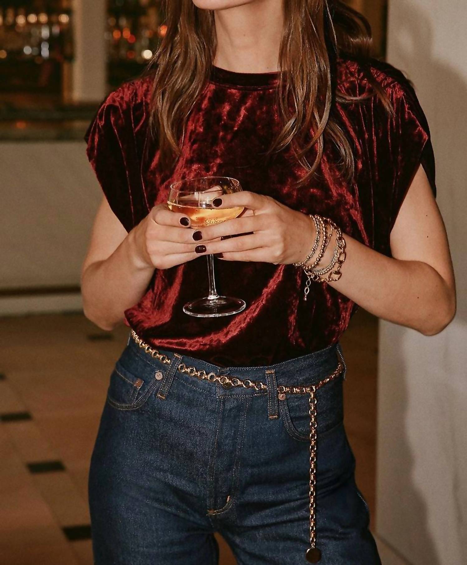 Melissa Nepton - Velvet Shirred Shoulder Tee
