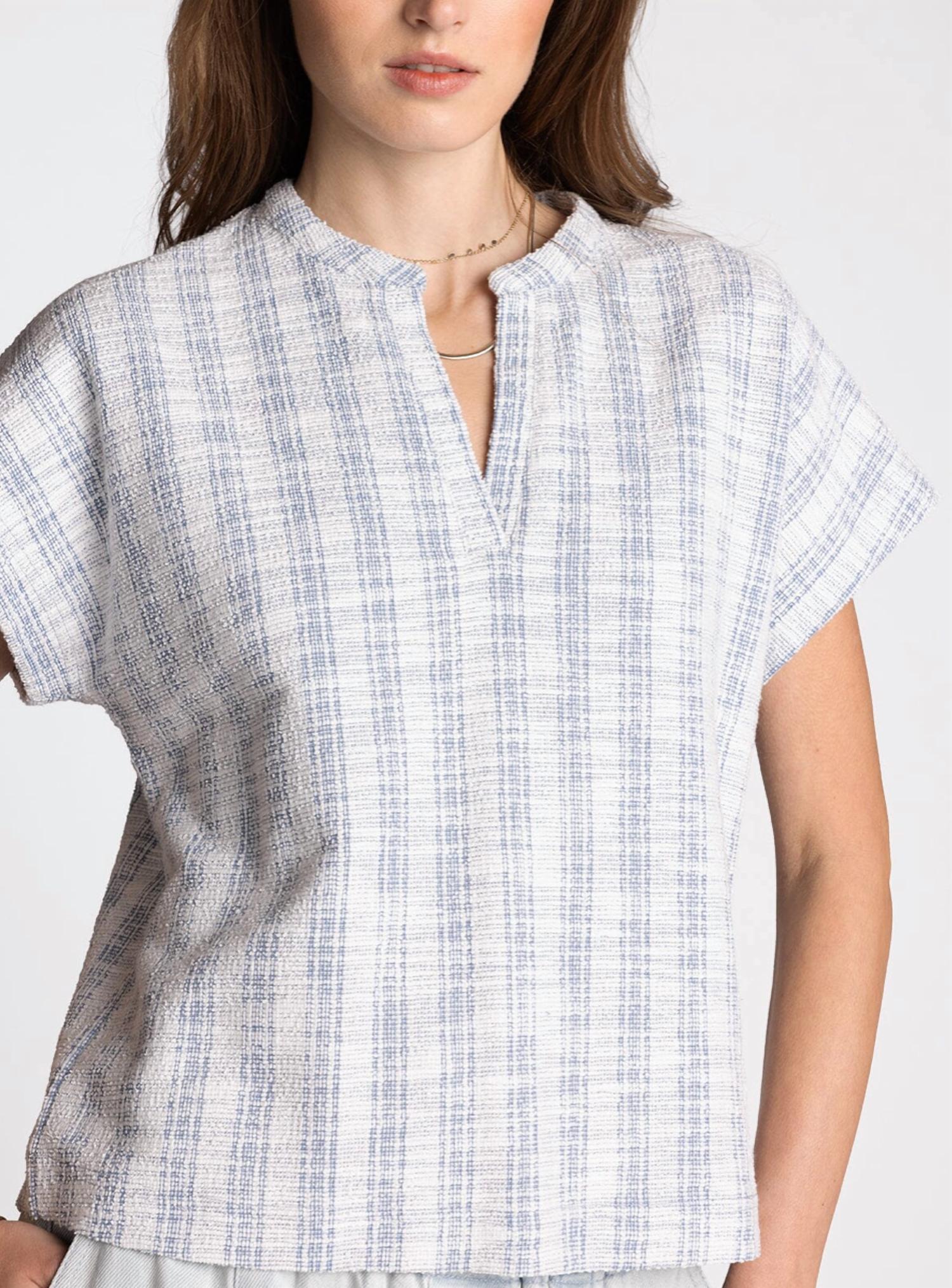 Thread & Supply Zaria Short Sleeve Top in blue white - women's blouse - view 4