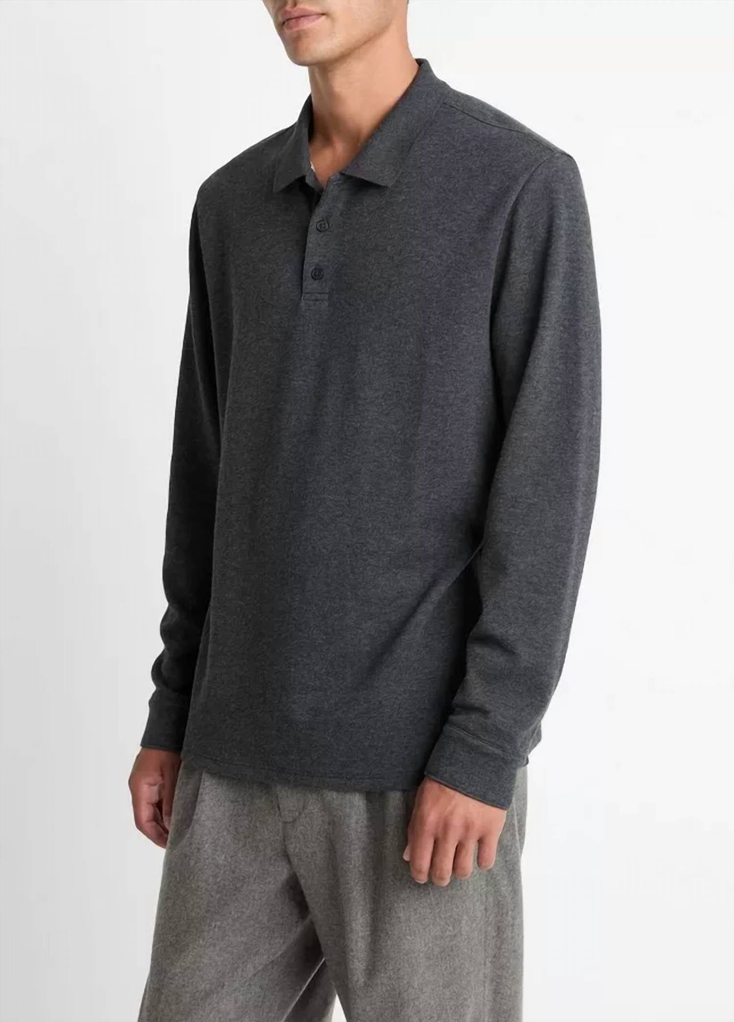 Vince - Heathered Double Face Long Sleeve Polo