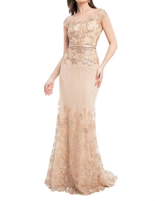 Terani Couture - Sequined Metallic Lace Trumpet Gown