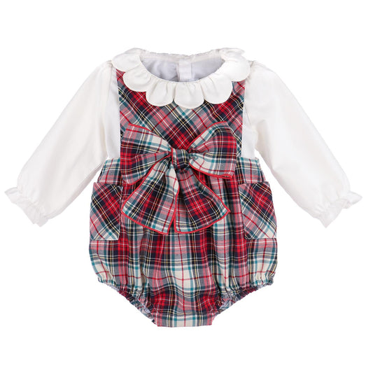 Sophie & Lucas - Girl's Gingerbread Plaid Bow Overall