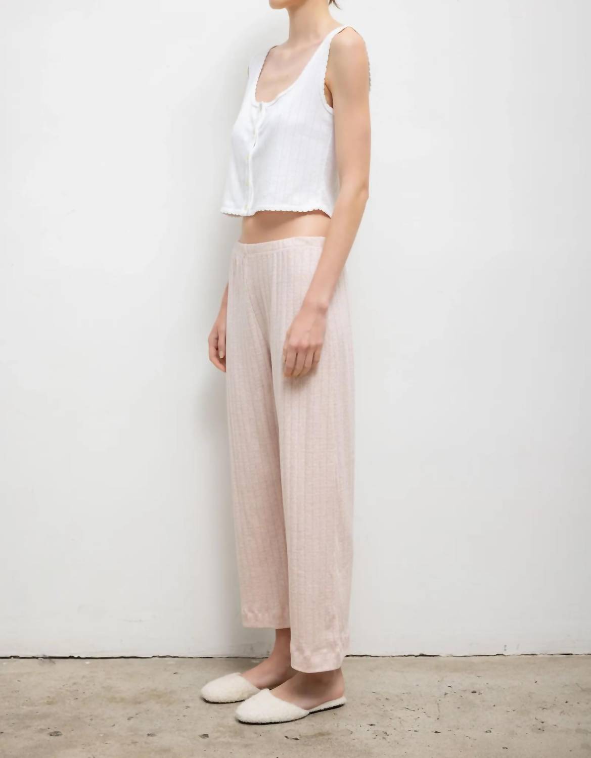 Leset - Pointelle Crop Wide Leg Pants