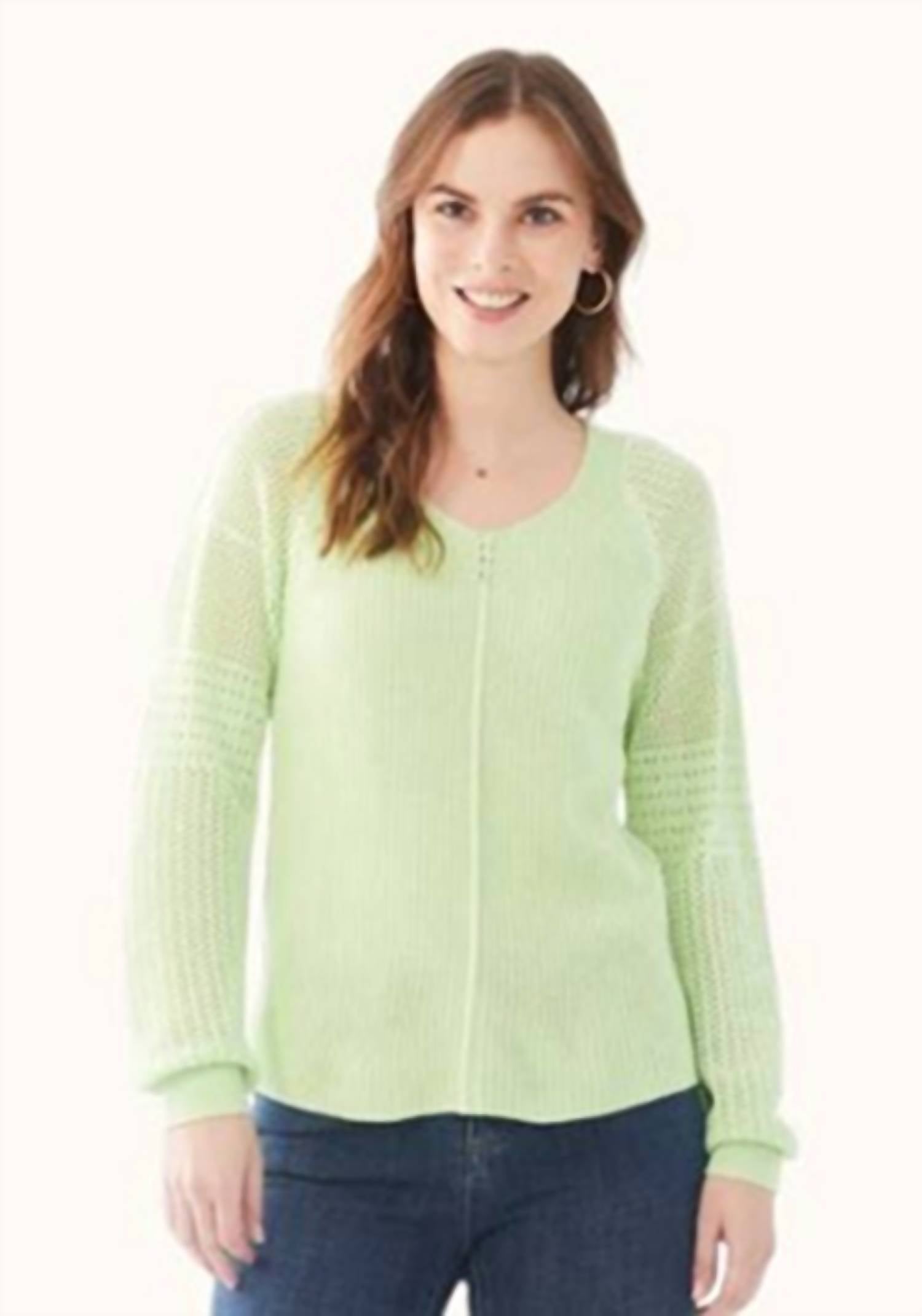 Fdj - Long Pointelle Sleeve V-neck Sweater
