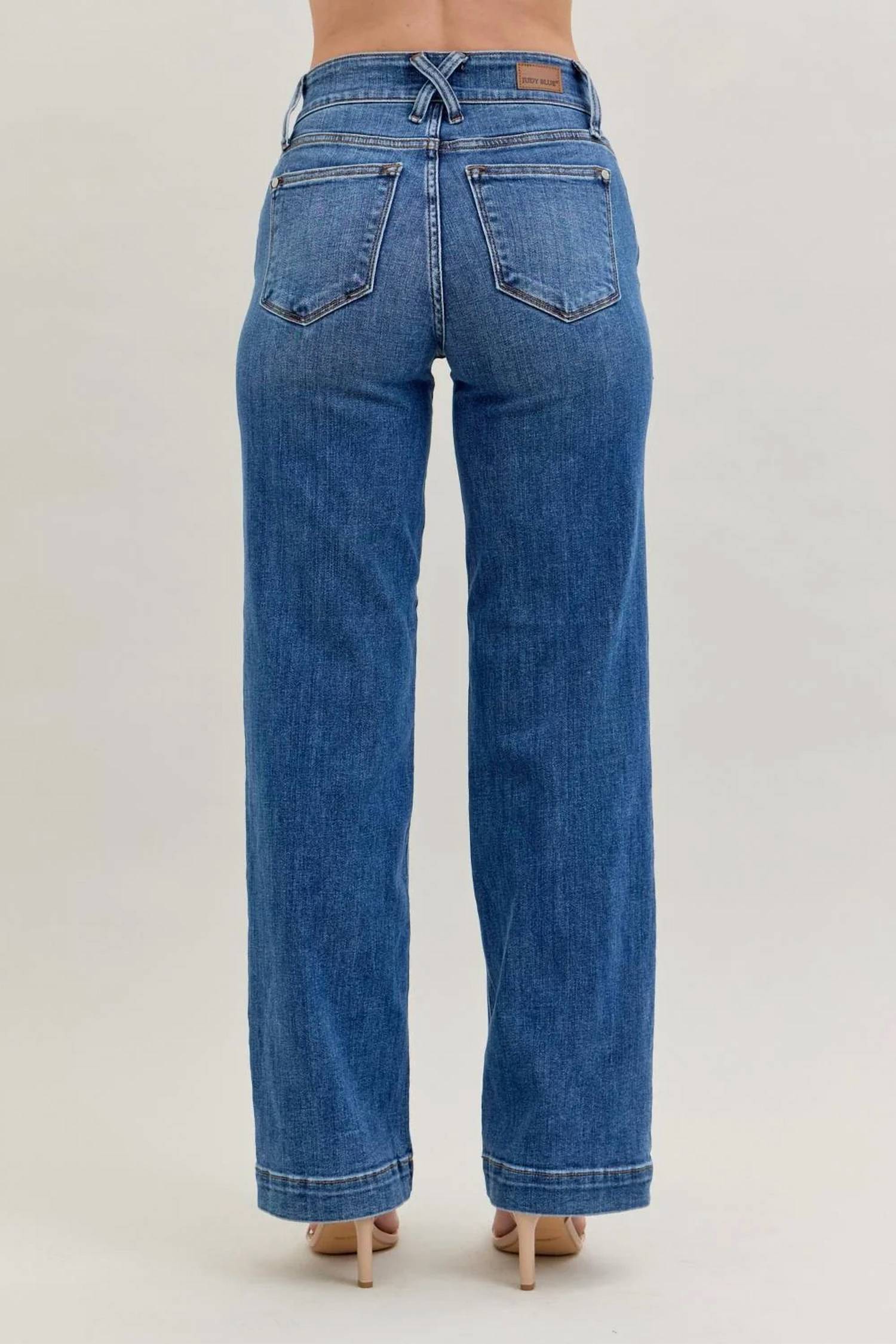 Judy Blue - High Waist Double Button Wide Leg Denim Jeans -plus