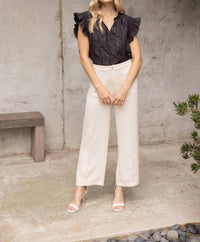 Voy - Smocked Ruffle Sleeve Crinkle Textured Top