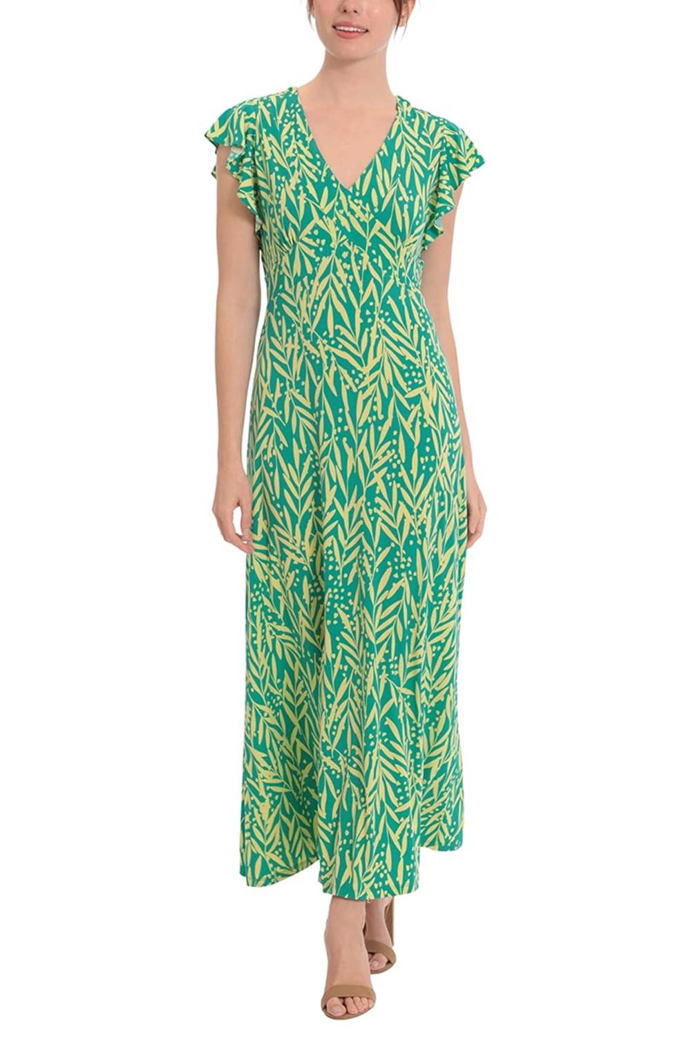 London Times - Floral Flutter Sleeve Maxi Dress