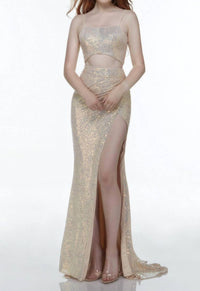 ALYCE PARIS Two-piece Square Neckline Gown in pink champagne - women's dress