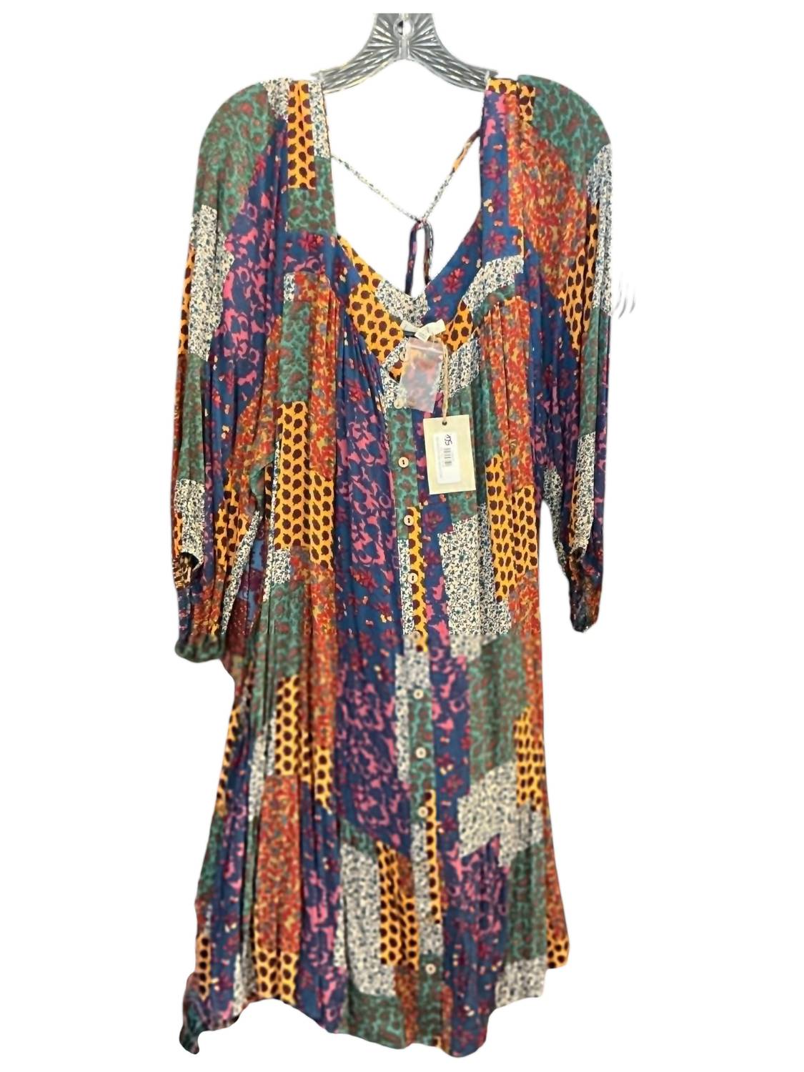 Easel Women's Patchwork Dress in teal multi - women's dress