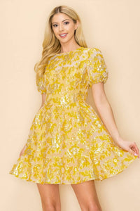 Ina Fashion - Jacquard Puff Sleeve Mini Dress
