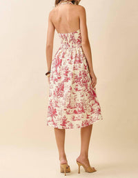Pretty Follies Abstract Print V-neck Halter Midi Dress in burgundy - women's dress - view 4