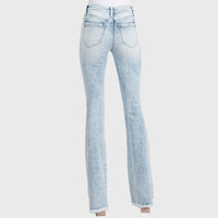 Petra153 - Women's Distressed Mid Rise Flare Jean - Petite