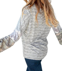 Haptics - SILVER SEQUIN CAMO SLEEVE SWEATER
