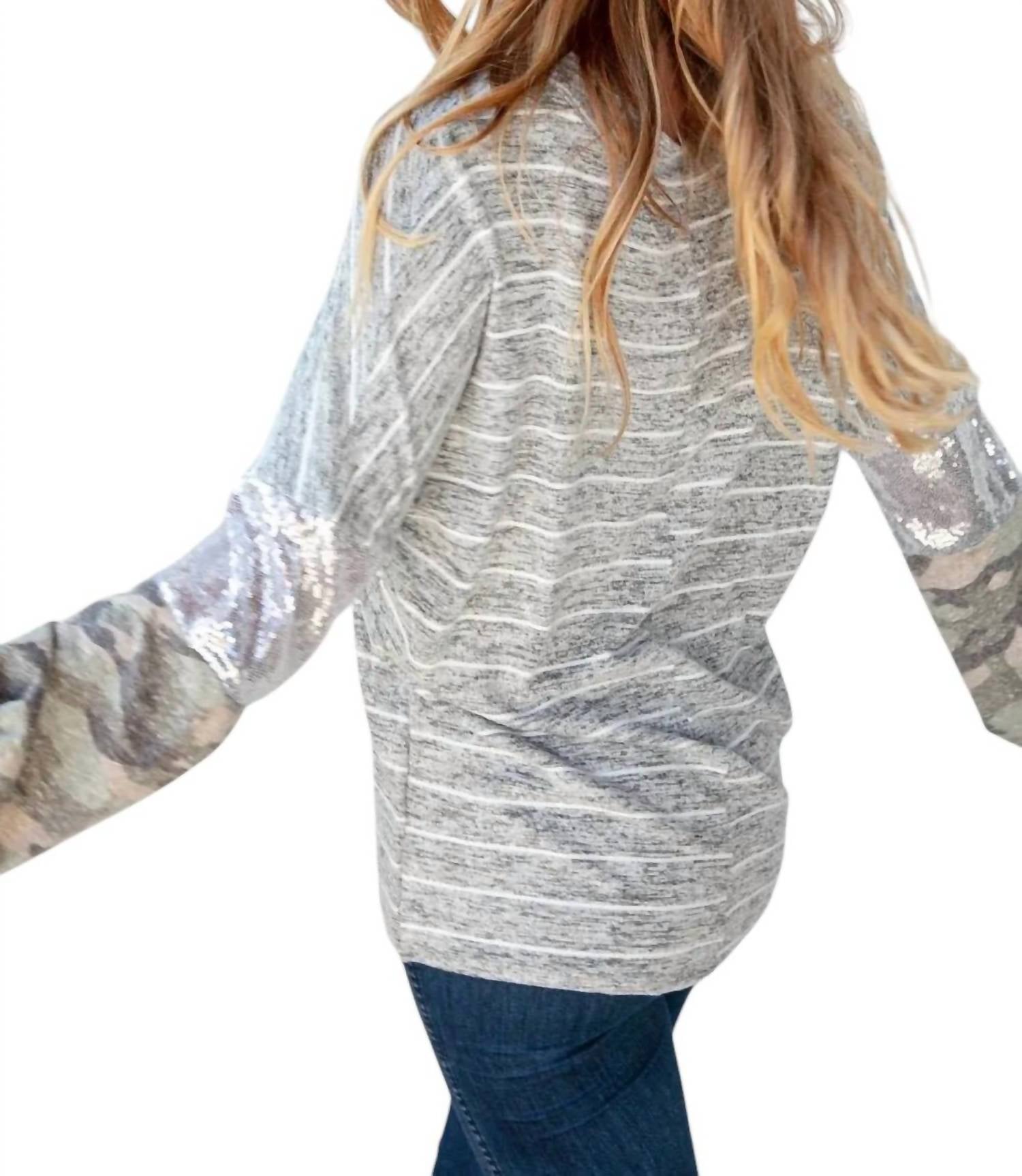 Haptics - SILVER SEQUIN CAMO SLEEVE SWEATER