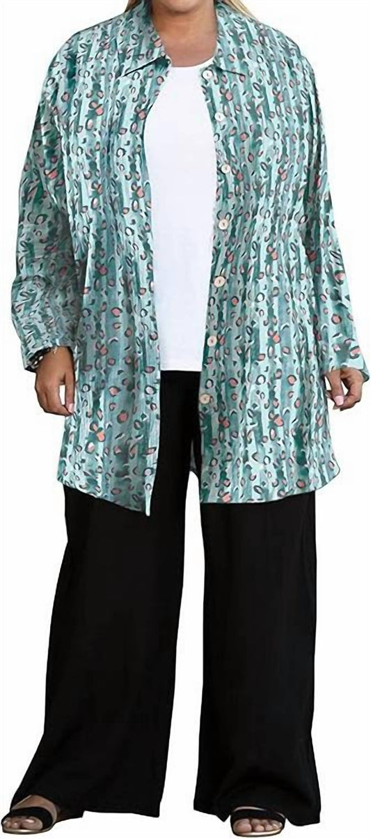 On The Plus Side - Printed Long Sleeve Chiffon Button Up Rodie Tunic - Plus