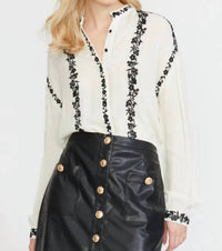 Stellah - Embroidered Edge Stand Collar Blouse