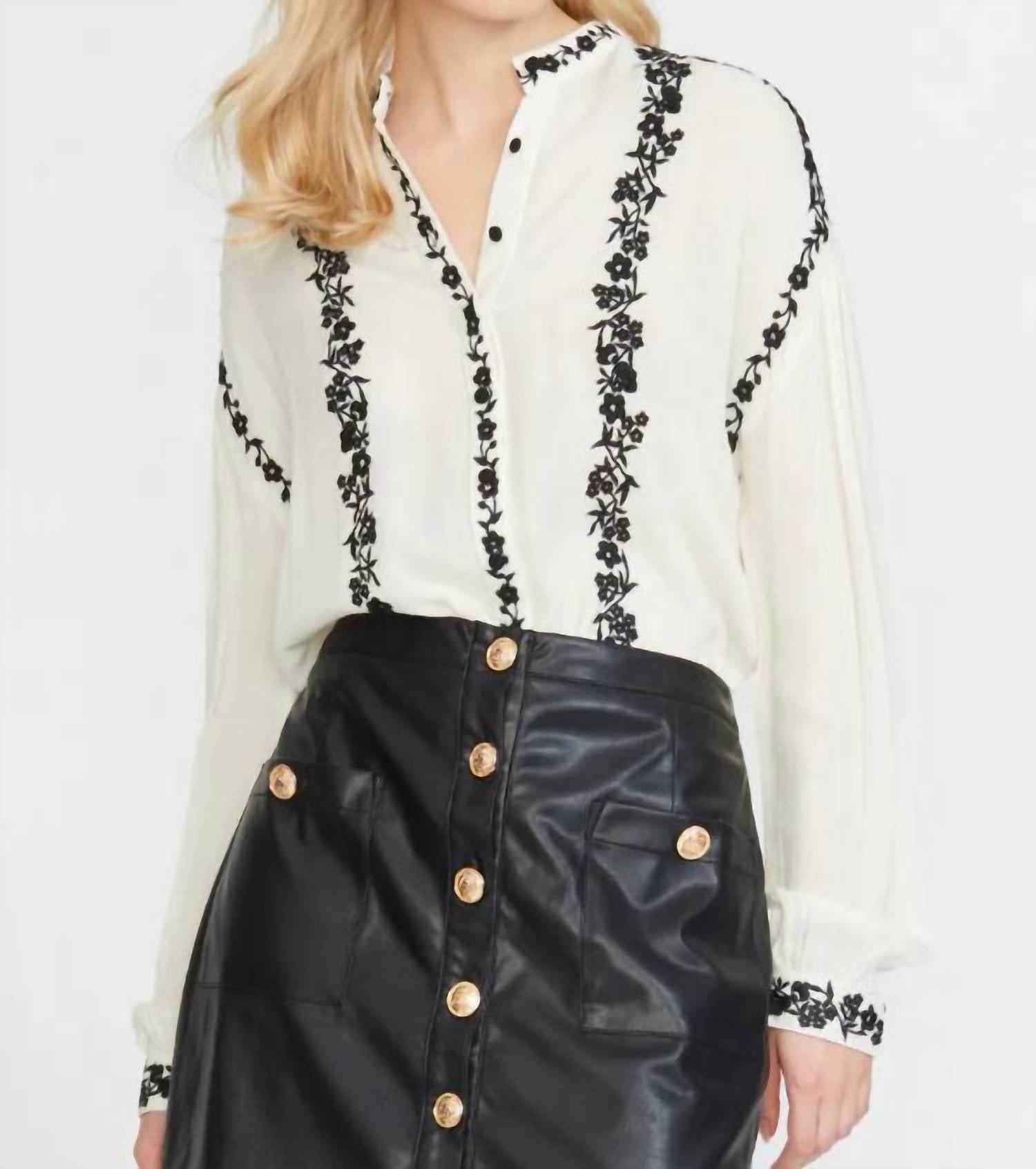 Stellah - Embroidered Edge Stand Collar Blouse