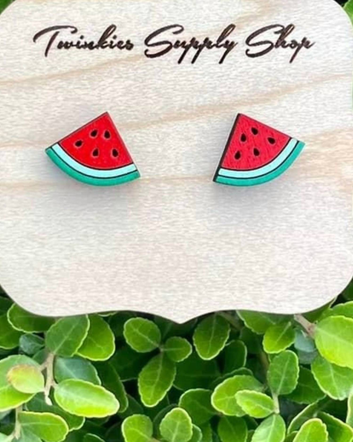 White Label - Women's Wooden Watermelon Studs Earrings