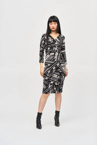 Joseph Ribkoff - Abstract Stripe Faux Wrap Sheath Dress