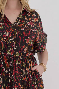 Entro - Satin V-neck Collared Midi Dress - Plus