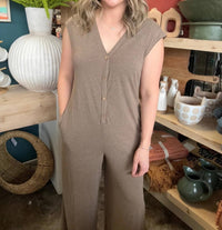 Very J - Striped Button Front Jumpsuit