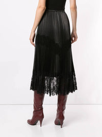 Valentino - Pleated Lace Trim Midi Skirt