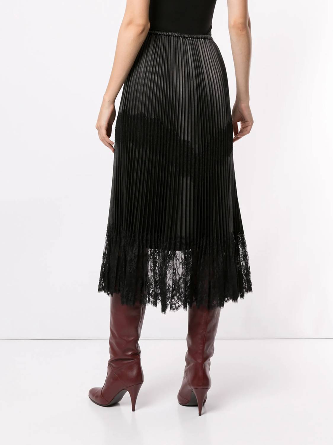 Valentino - Pleated Lace Trim Midi Skirt