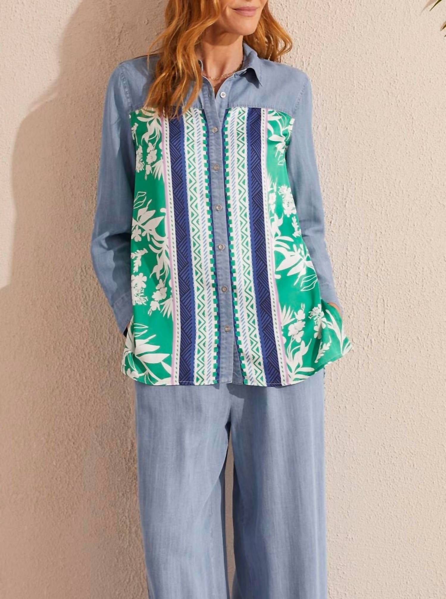 Tribal - Mixed Media Border Print Shirt