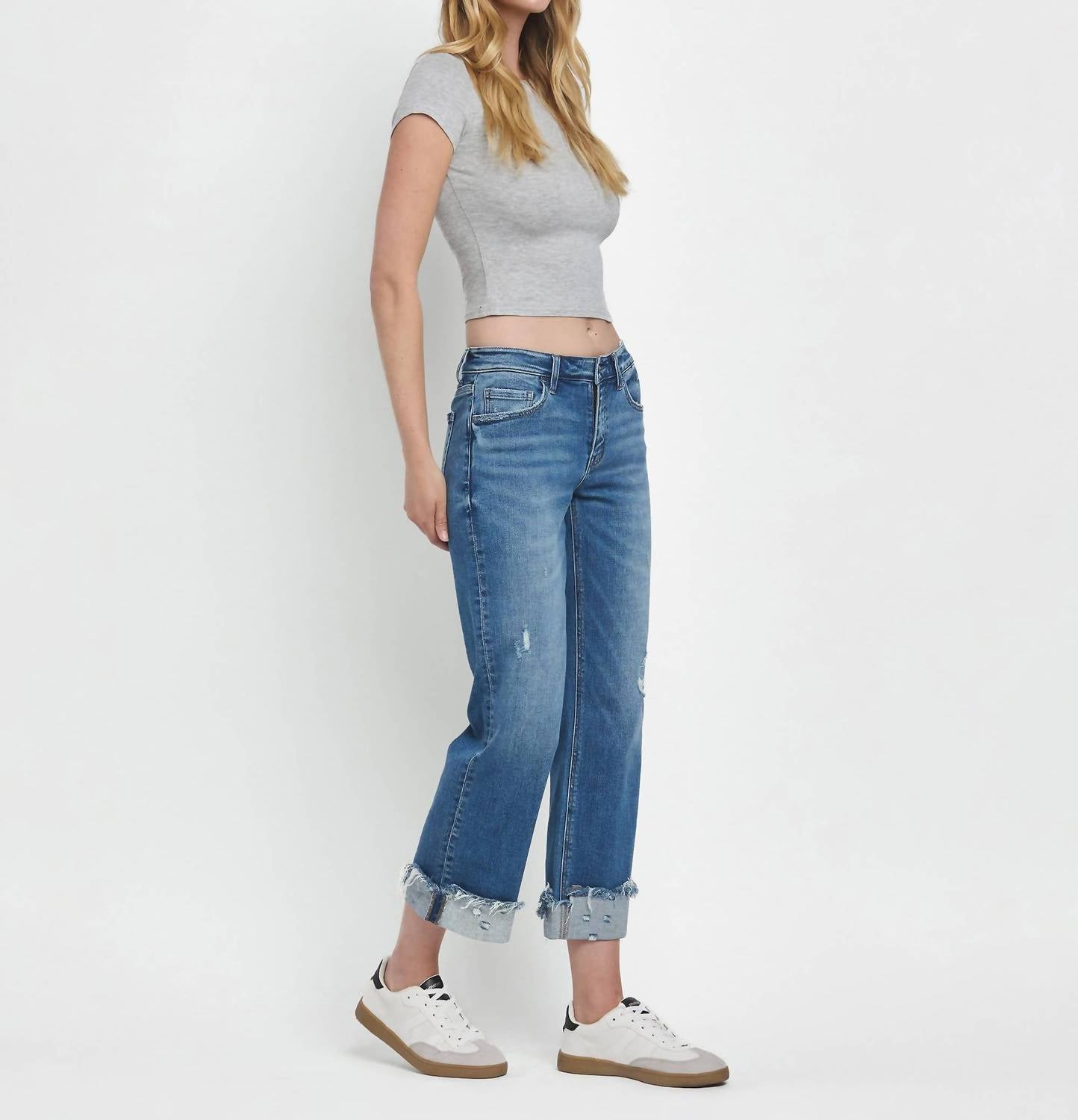 Flying Monkey - Mid Rise Raw Cuffed Hem Jeans