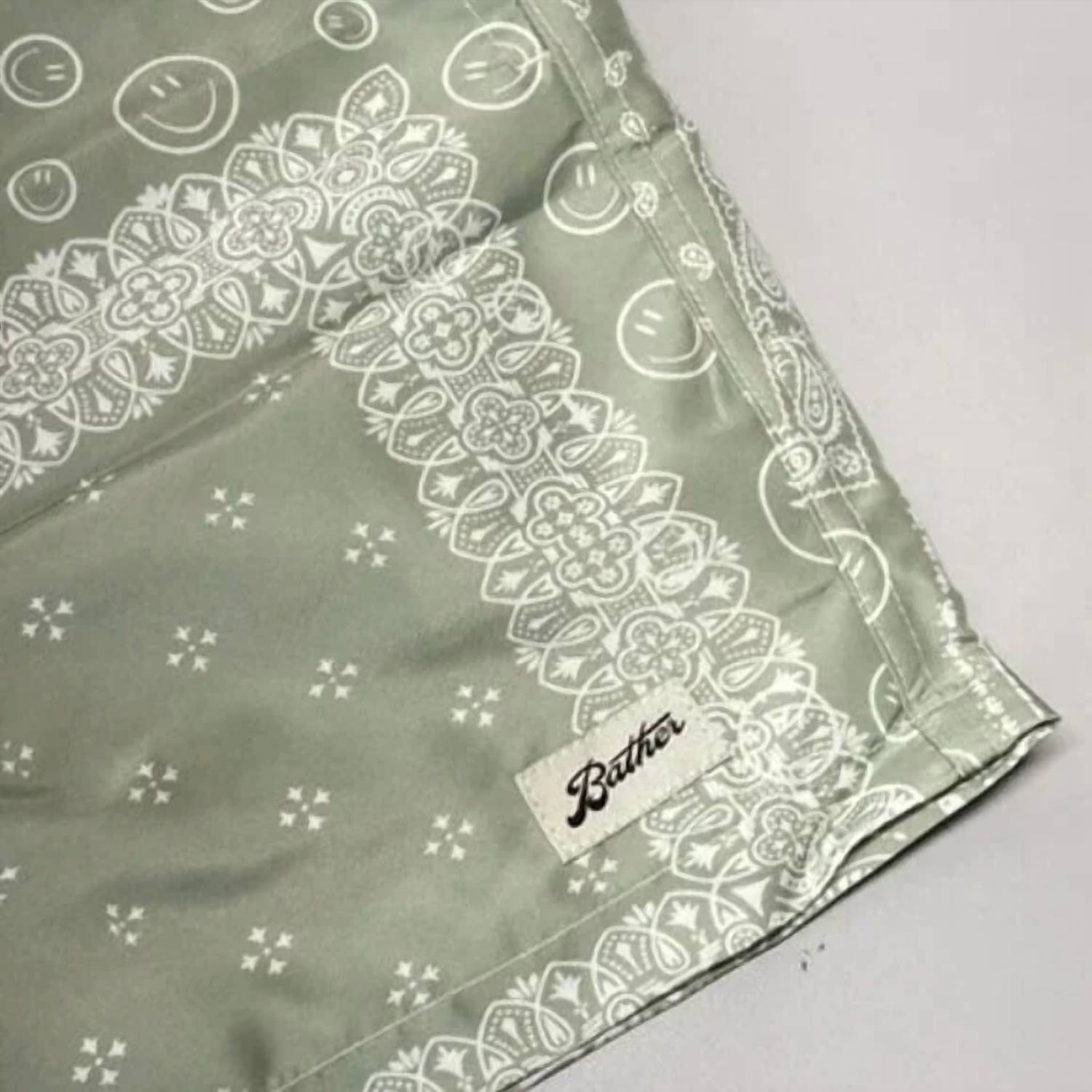 Bather Men's Paisley Lined Swim Trunks in green white - men's swimwear - alternate view