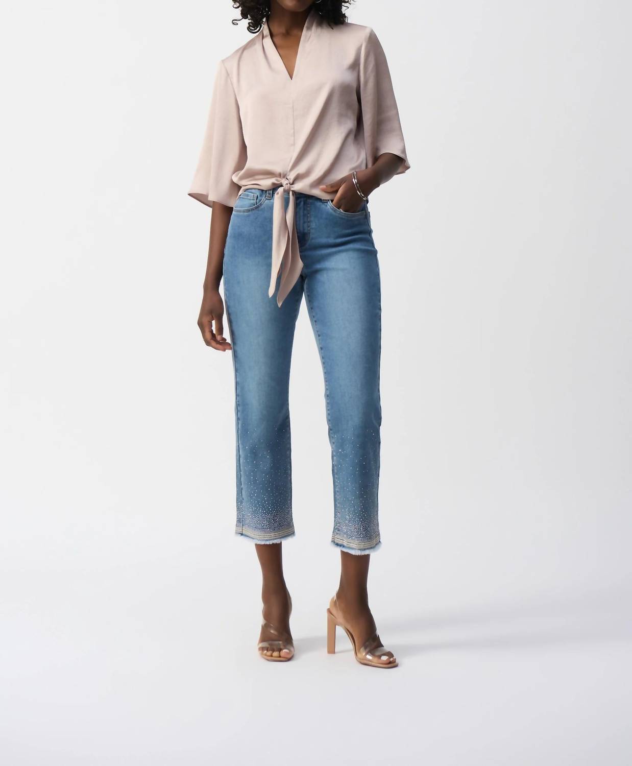 Joseph Ribkoff - Satin V-neck Top With Front Tie