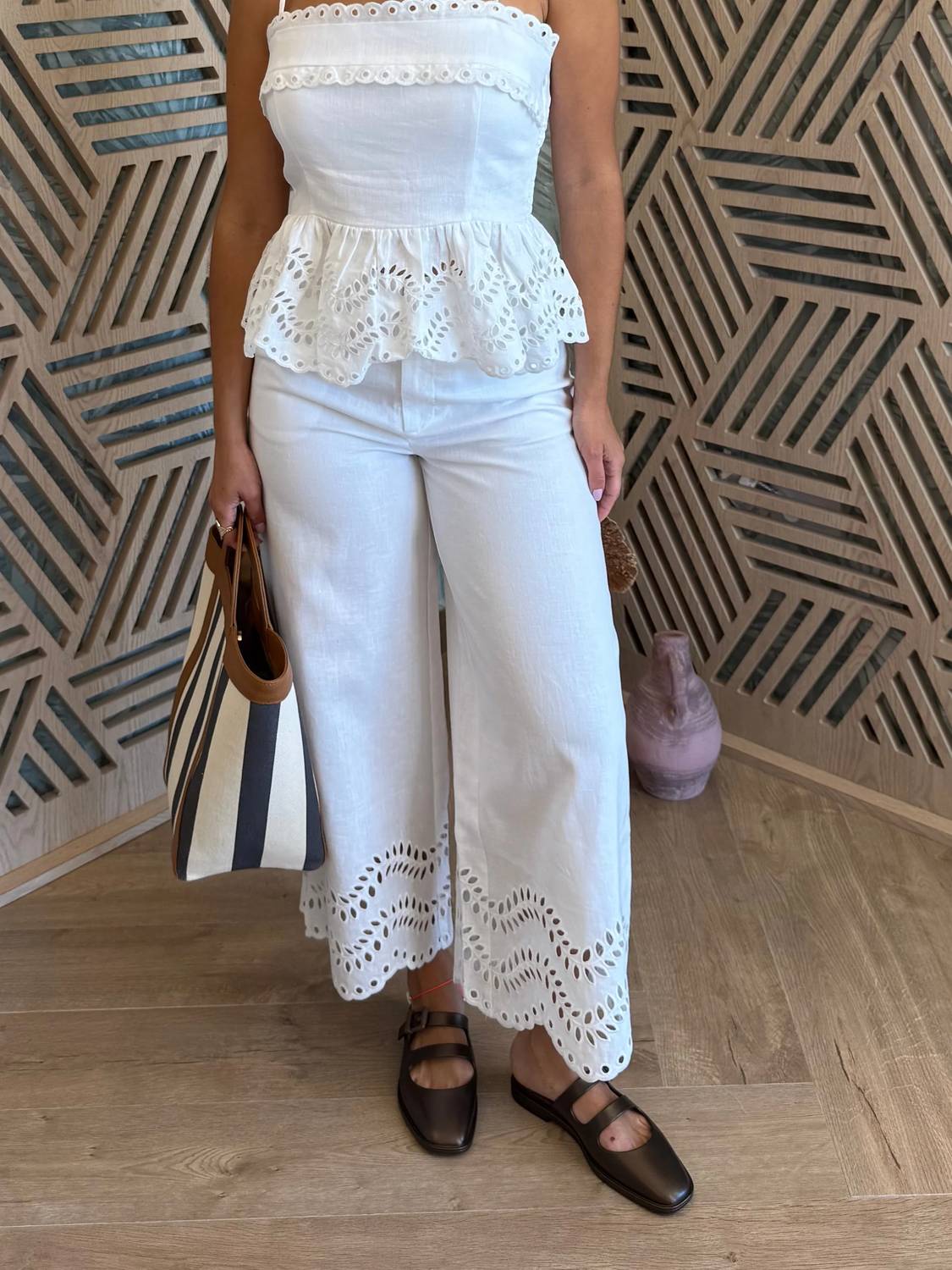 English Factory - Eyelet Trim Linen Wide Leg Pants