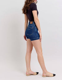 Judy Blue High Waist Tummy Control Denim Short in dark wash blue - women's shorts - view 4