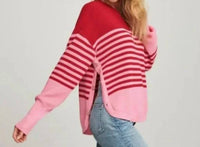 sundays Stripe Knit Long Sleeve Sweater in pink red - women's sweater