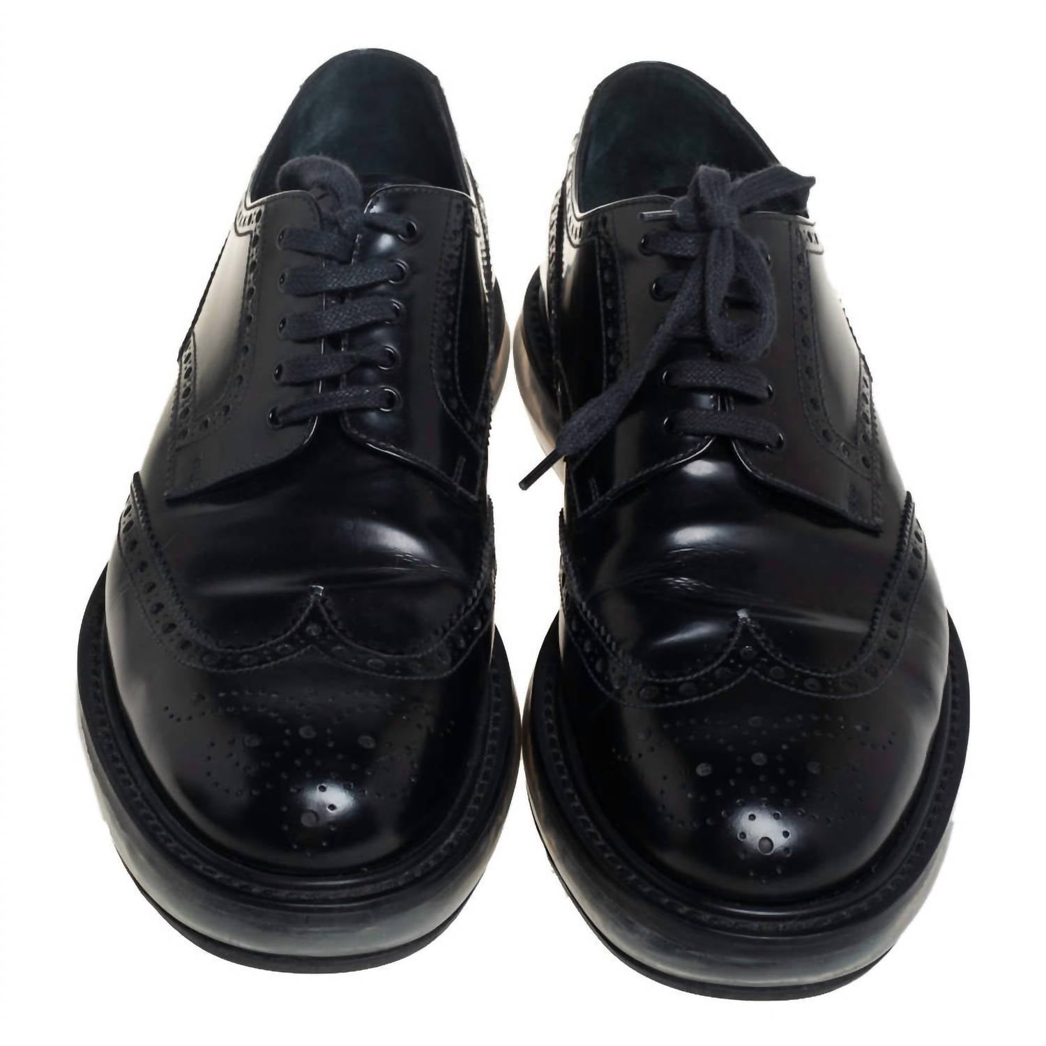 Prada Men's Air Sole Derby Full Brogue Leather Business Shoes in black - men's shoe - alternate view
