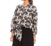 Karen Kane - Women's Petite Size Blouson Sleeve Linen Tie Front Top