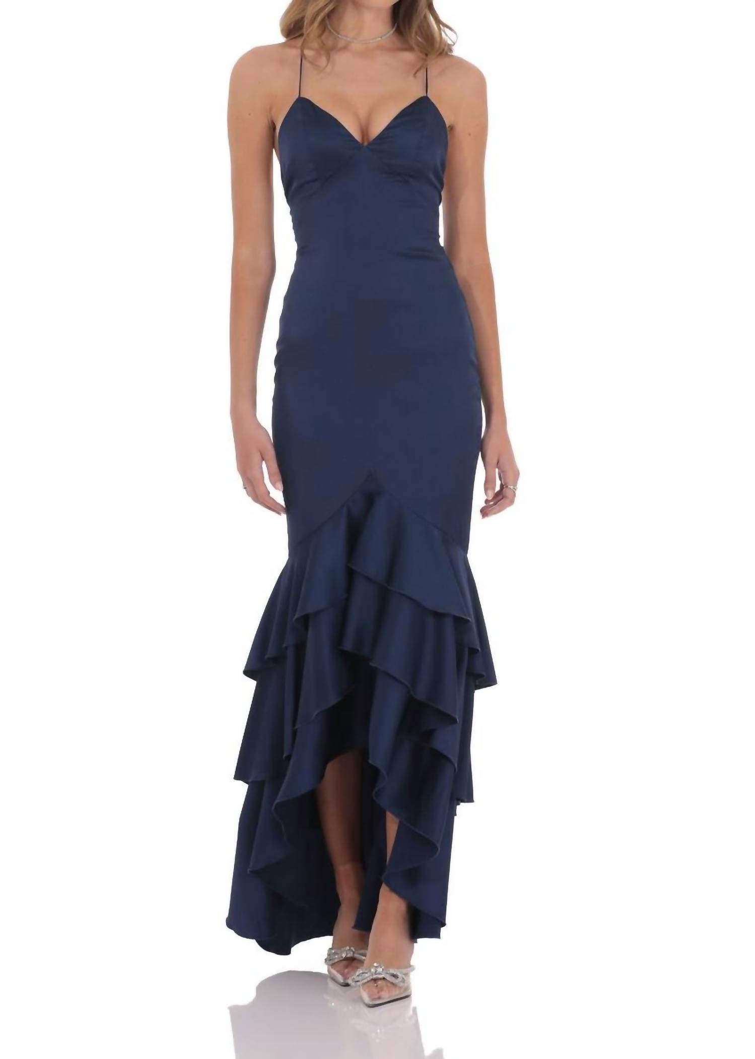 Lucy In The Sky - Satin Ruffle Fishtail Maxi Gown