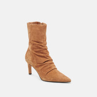 Dolce Vita Women's Fernly Heeled Boots in pecan suede - women's shoe - detail view