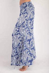 Ee:Some - Paisley Printed Side Tie Wide Leg Pants