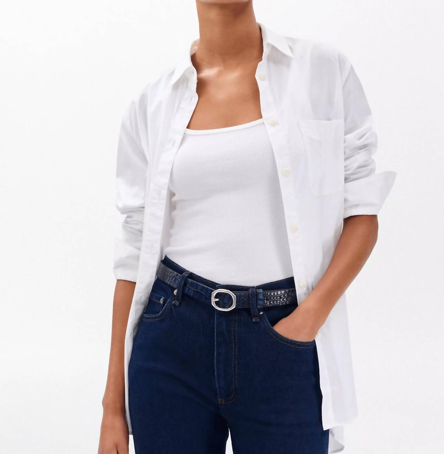 Rag & Bone Women's Mini Audrey Leather Belt in indigo croc - women's accessory - alternate view