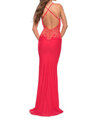 La Femme Women's Prom Dress in hot coral - women's dress - detail view