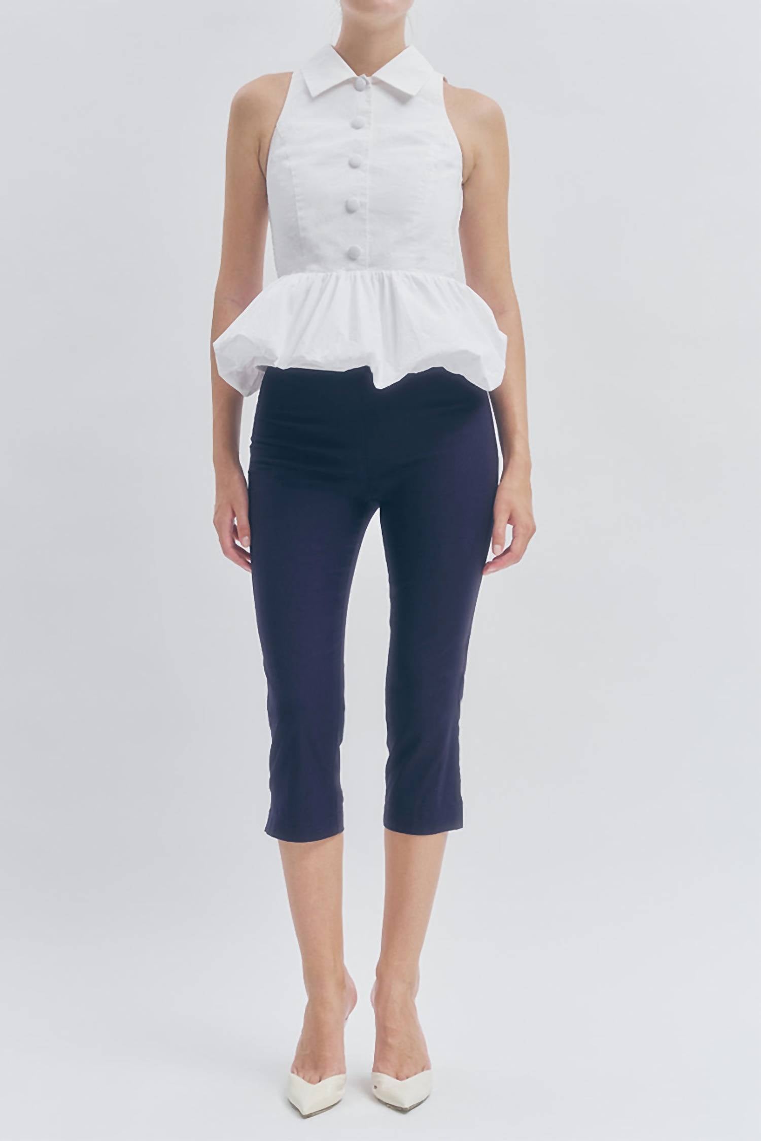 Maude Club Samantha Collared Halter Top in white - women's blouse