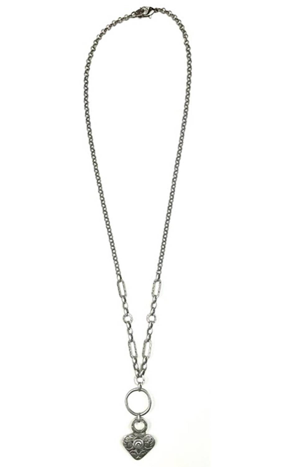 Legend Or Lies - Women's Mixed Chain Carved Heart Pendant Necklace