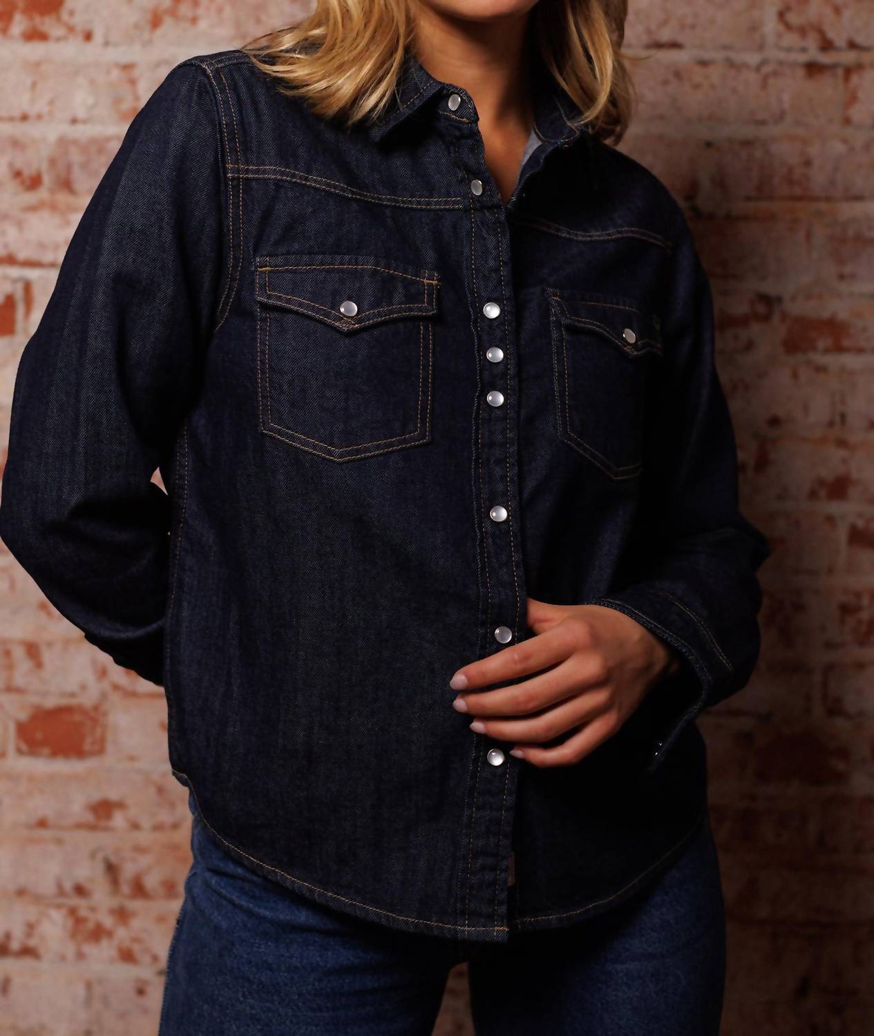 Iron & Resin West Button Down Shirt in indigo - women's shirt - detail view