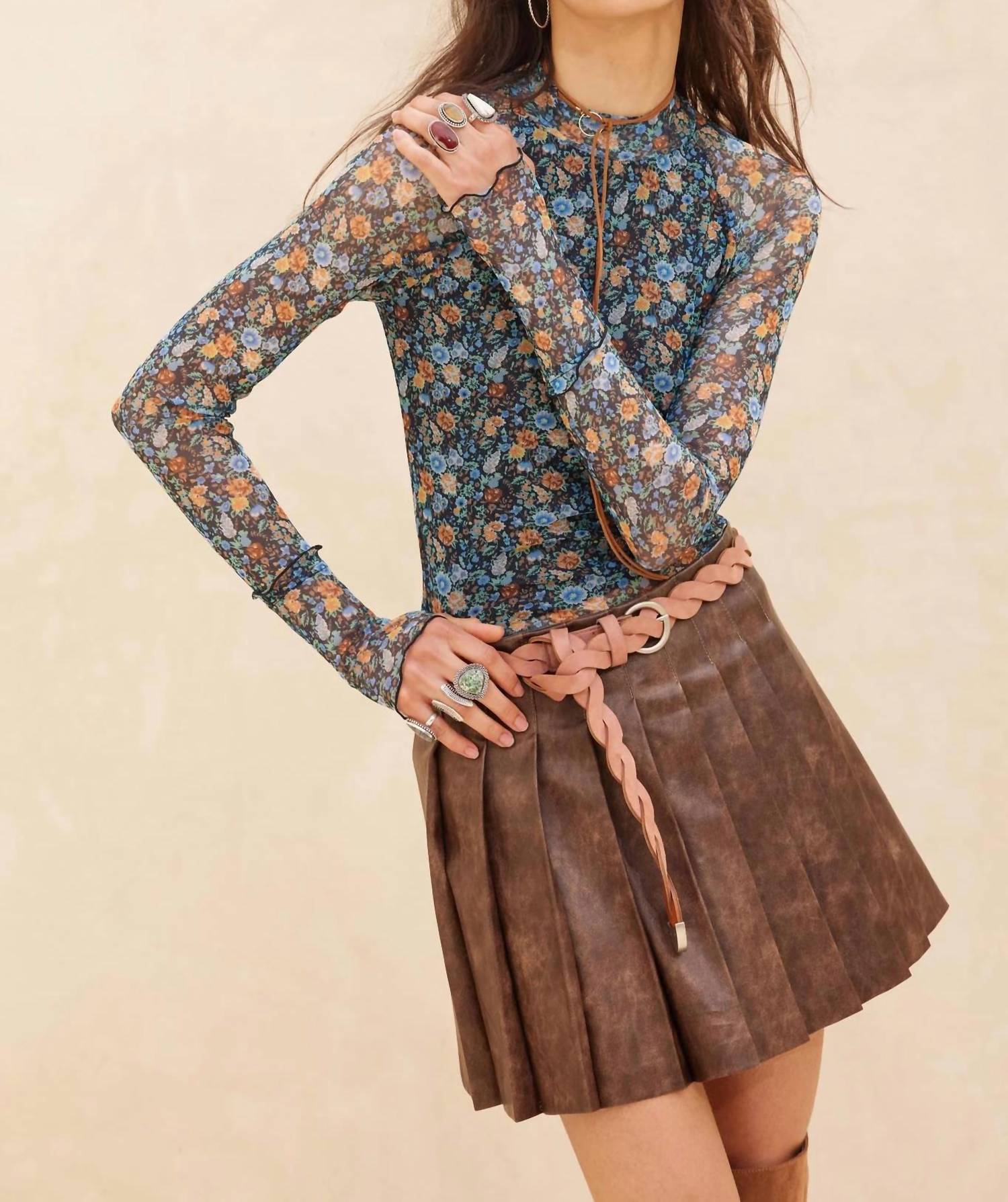 Promesa - Faux Leather Pleated Mini Skirt