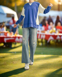Jodifl Gameday Colorblock Sweatshirt in royal blue - women's top - alternate view
