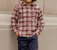Rylee + Cru Collared Long Sleeve Shirt in burgundy plaid - kids' shirt