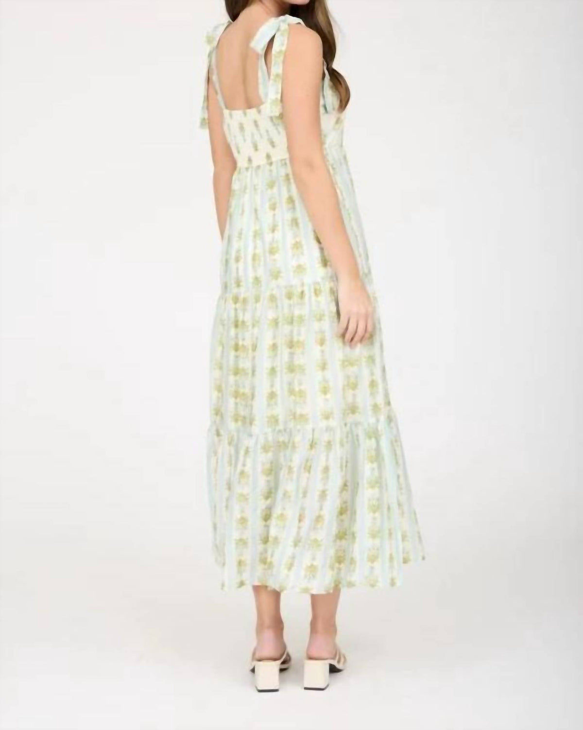Blu Pepper - Stripe Floral Contrast Sleeveless Midi Dress