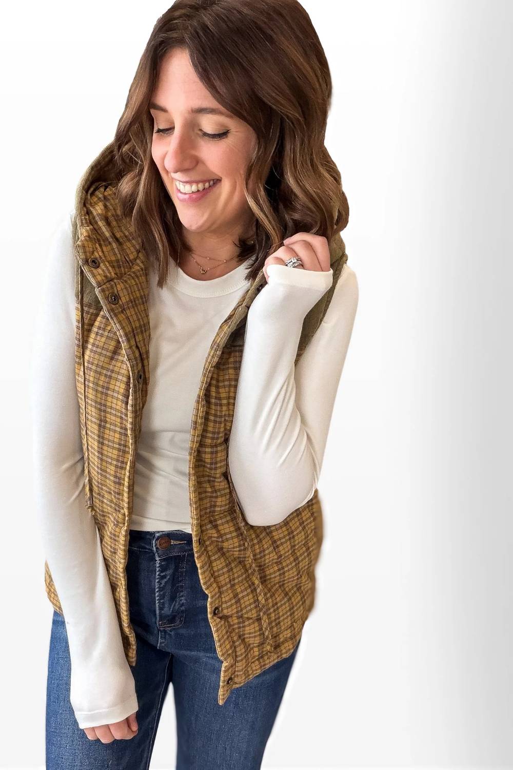 Hem & Thread - Corduroy Mixed Plaid Puffer Vest