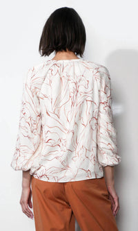 GREYLIN Penelope Bubble Sleeve Tie Neck Blouse in ivory - women's blouse - detail view